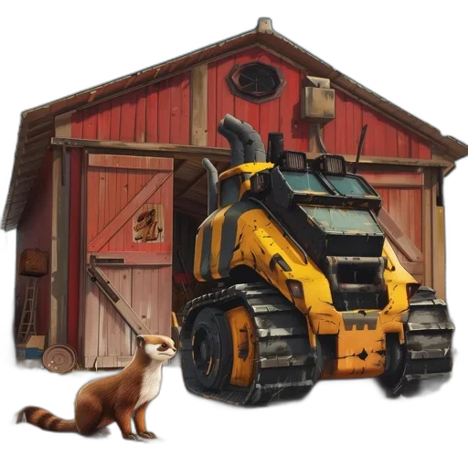 robot, animal, furniture, weapon, concept art, 3d render, red, barn transparent PNG cut-out