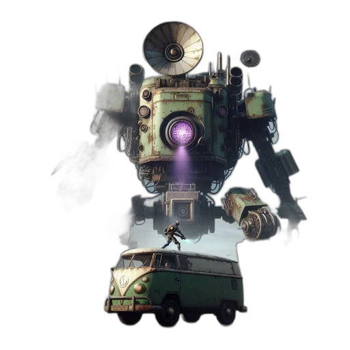 robot, weapon, car, concept art, fantasy art, cyberpunk, pixel art, imposing transparent PNG cut-out