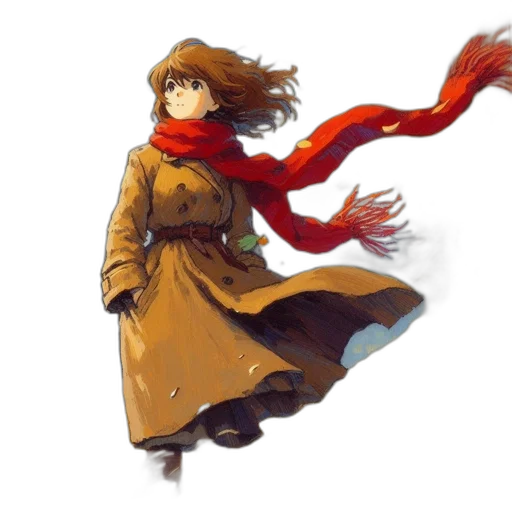 dress, jacket, staff, hair, concept art, watercolor, fantasy art, anime transparent PNG cut-out