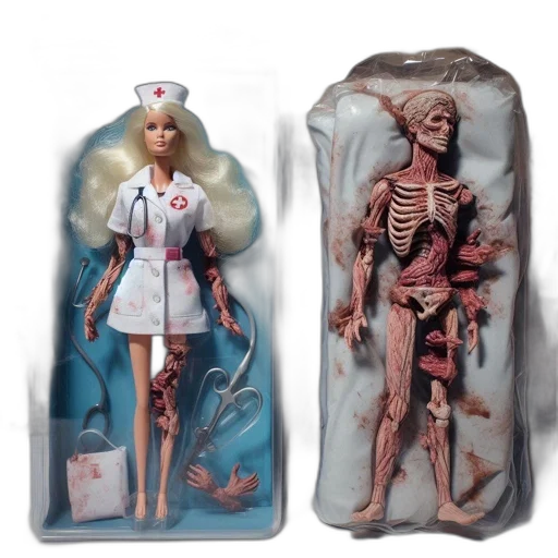concept art, two, contrasting, barbie, dolls, displayed, one, nurse transparent PNG cut-out