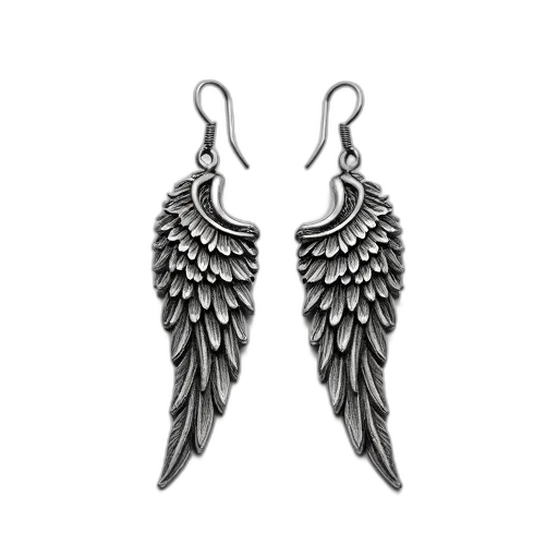 jewelry, fantasy art, pair, silver, earrings, detailed, wing, design transparent PNG cut-out