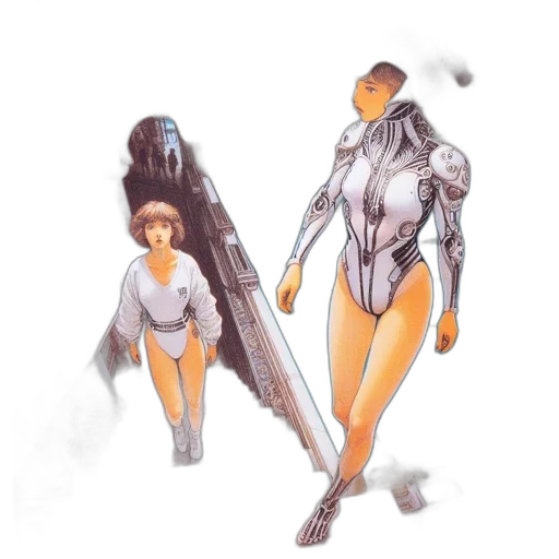 robot, concept art, comic book art, fantasy art, cyberpunk, outer space, pastel, golden transparent PNG cut-out