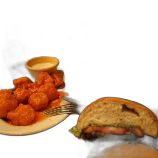 food, photorealistic, 3d render, meal, buffalo, wings, sandwich, side transparent PNG cut-out