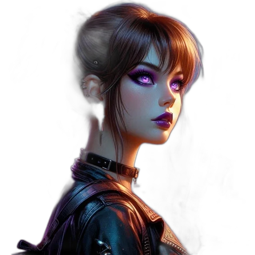 face, jacket, robot, cyberpunk, fantasy art, concept art, photorealistic, neon lights transparent PNG cut-out