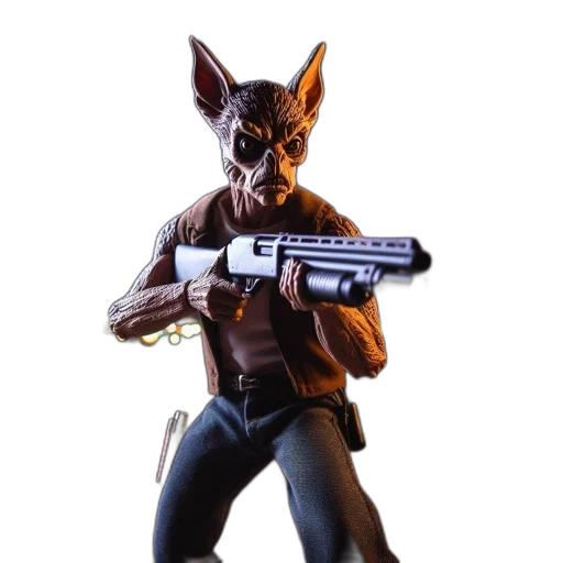weapon, staff, animal, mask, concept art, 3d render, comic book art, humanoid transparent PNG cut-out