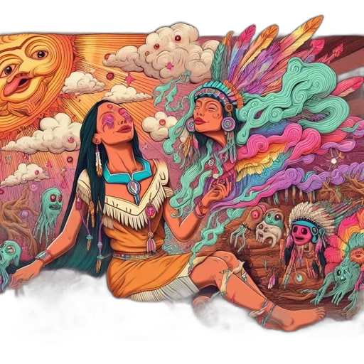 concept art, fantasy art, comic book art, watercolor, fire, colorful, pastel, indigenous transparent PNG cut-out