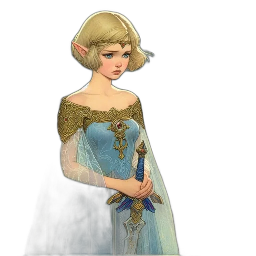 dress, crown, staff, jewelry, concept art, fantasy art, 3d render, pixel art transparent PNG cut-out