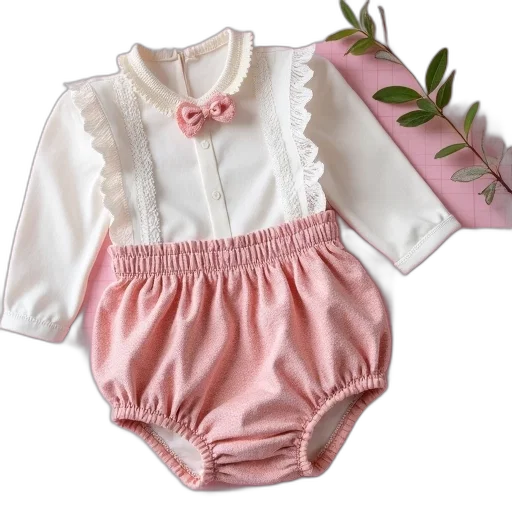pastel, pair, vintage-style, baby, clothes, lace, details, floral transparent PNG cut-out
