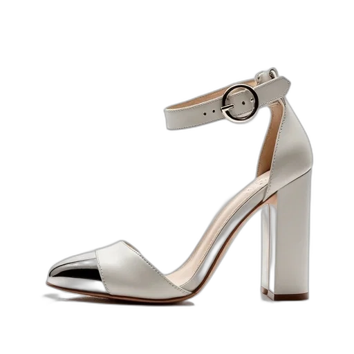 shoes, pair, white, high-heeled, sandals, metallic, buckle, toe transparent PNG cut-out