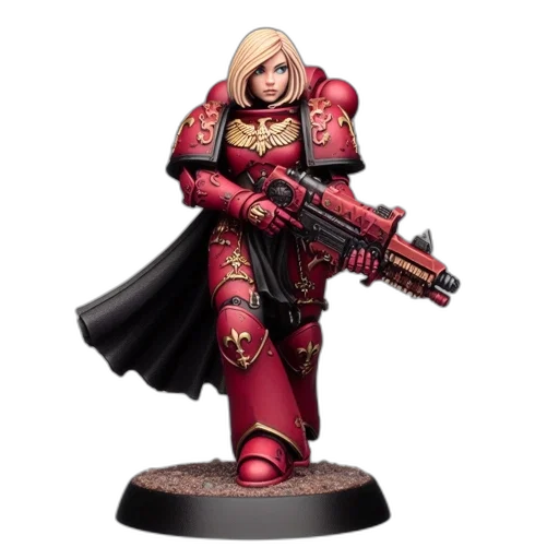 concept art, red, female, warrior, figurine, dressed, elaborate, armor transparent PNG cut-out