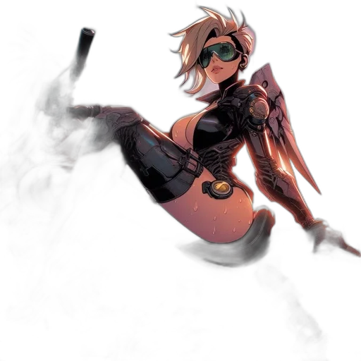weapon, staff, robot, mask, concept art, comic book art, fantasy art, cyberpunk transparent PNG cut-out
