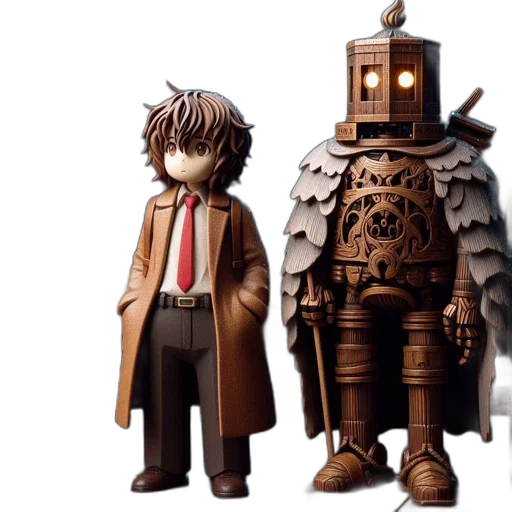 robot, concept art, 3d render, young, male, character, staff, stands transparent PNG cut-out