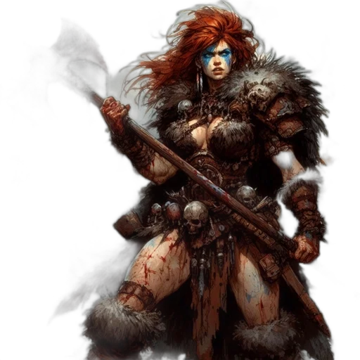 sword, fantasy art, concept art, comic book art, photorealistic, fierce, woman, red transparent PNG cut-out