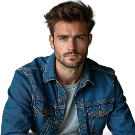 jacket, face, hair, staff, photorealistic, 3d render, cartoon, neon lights transparent PNG cut-out