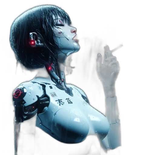 robot, cyberpunk, concept art, photorealistic, 3d render, neon lights, midst, heavy transparent PNG cut-out