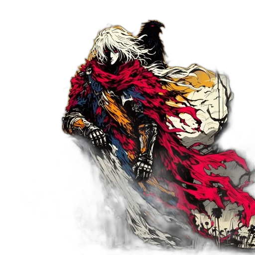 dragon, jacket, mask, sword, concept art, fantasy art, comic book art, watercolor transparent PNG cut-out