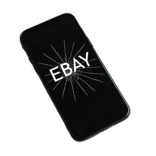 black, smartphone, cracked, screen, lying, marble, surface, diagonally transparent PNG cut-out