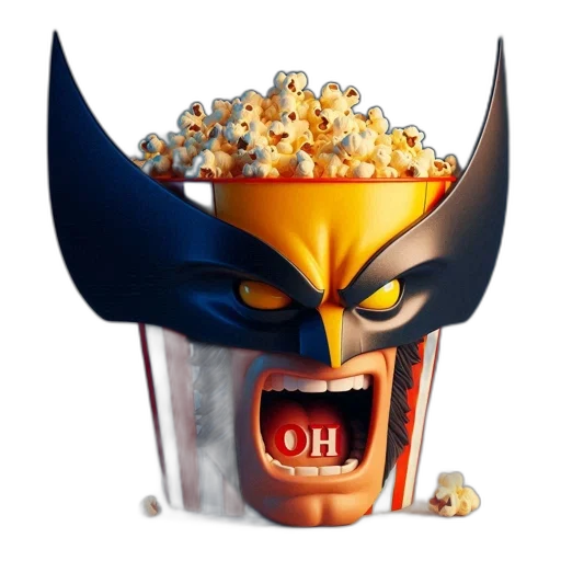 crown, mask, 3d render, concept art, imaginative, popcorn, container, shaped transparent PNG cut-out
