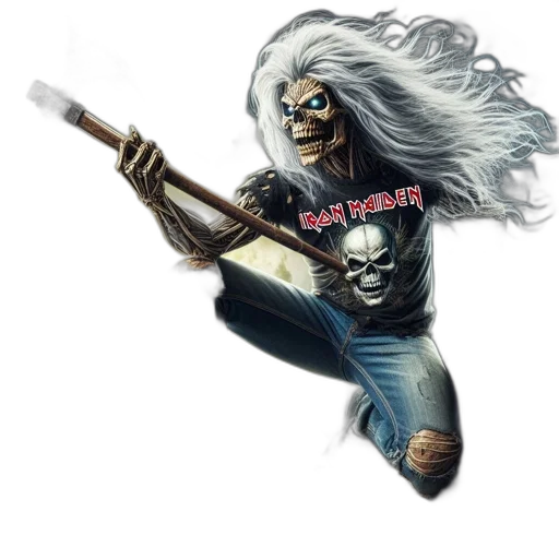 comic book art, concept art, fantasy art, 3d render, skeletal, figure, iron, maiden transparent PNG cut-out