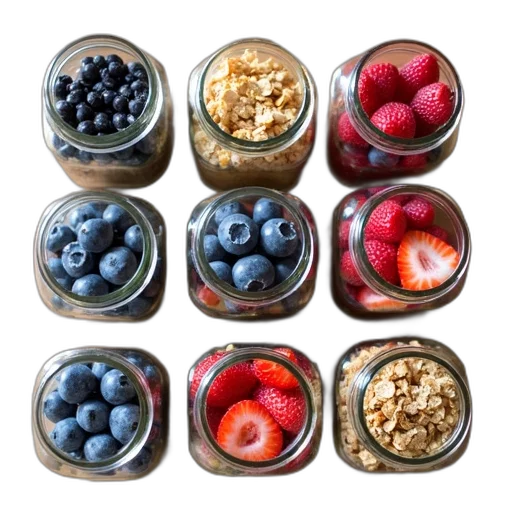 food, colorful, collection, glass, jars, filled, various, fruits transparent PNG cut-out