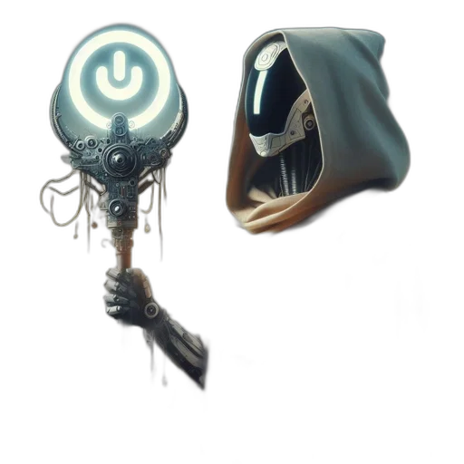 mask, weapon, staff, umbrella, concept art, 3d render, fantasy art, dark transparent PNG cut-out