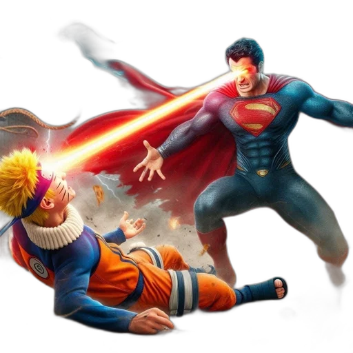 concept art, comic book art, 3d render, fantasy art, fire, naruto, superman, engage transparent PNG cut-out