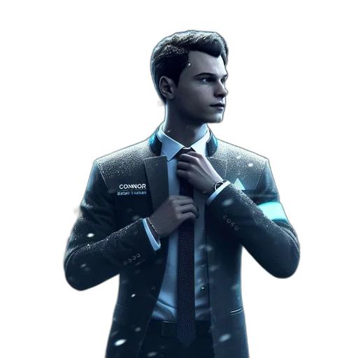 jacket, staff, robot, concept art, comic book art, 3d render, fantasy art, blue transparent PNG cut-out