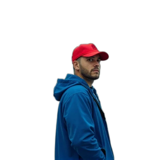 jacket, hat, staff, face, pixel art, 3d render, concept art, photorealistic transparent PNG cut-out