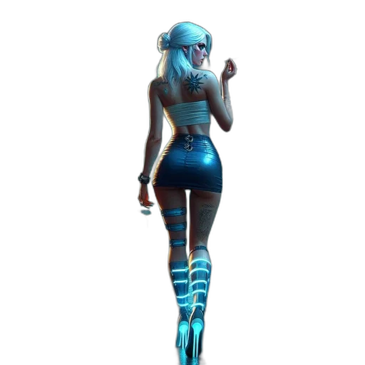 dress, robot, staff, concept art, 3d render, cyberpunk, fantasy art, blue transparent PNG cut-out
