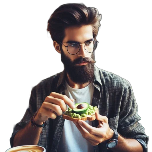 food, face, photorealistic, pixel art, cartoon, concept art, bearded, man transparent PNG cut-out