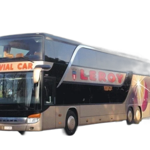 3d render, photorealistic, concept art, double-decker, bus, word, leroy transparent PNG cut-out