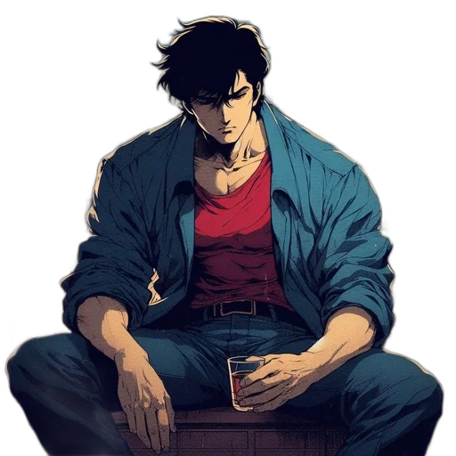 jacket, comic book art, concept art, anime, pixel art, neon lights, red, blue transparent PNG cut-out