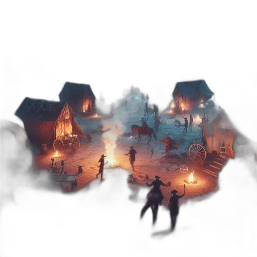 concept art, fantasy art, 3d render, pixel art, fog, fire, night, forest transparent PNG cut-out