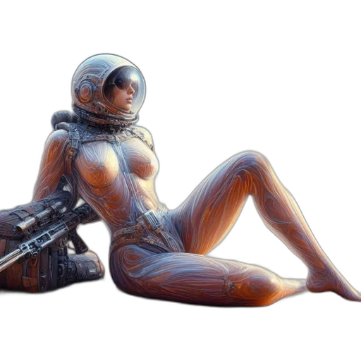 robot, dress, concept art, fantasy art, 3d render, pixel art, outer space, futuristic transparent PNG cut-out