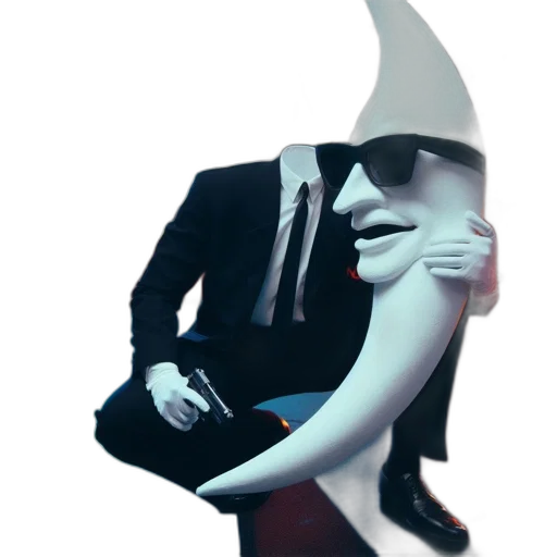 mask, hat, staff, robot, concept art, vaporwave, 3d render, pixel art transparent PNG cut-out