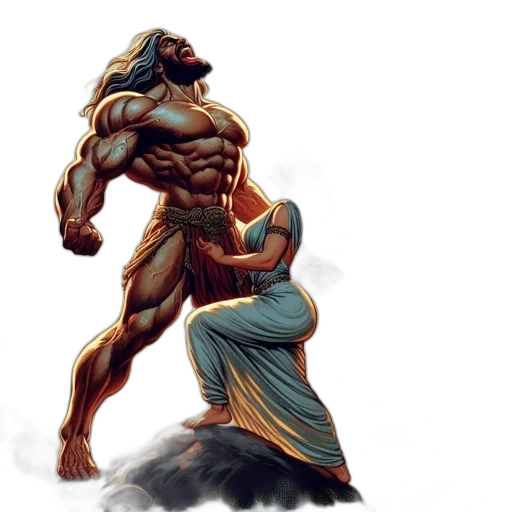 creature, concept art, fantasy art, comic book art, 3d render, muscular, bearded, man transparent PNG cut-out
