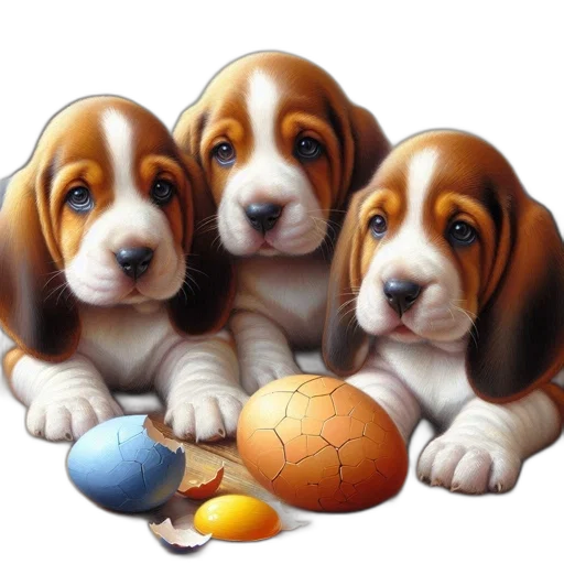 animal, photorealistic, oil painting, 3d render, concept art, three, young, basset transparent PNG cut-out