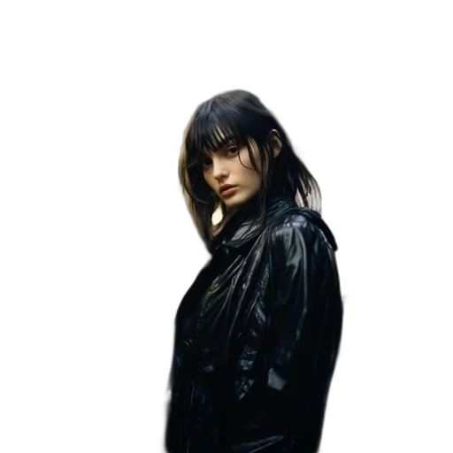 jacket, hair, face, dress, photorealistic, cyberpunk, concept art, pixel art transparent PNG cut-out