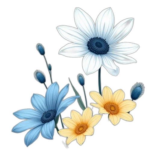flower, jewelry, crown, photorealistic, watercolor, 3d render, concept art, blue transparent PNG cut-out