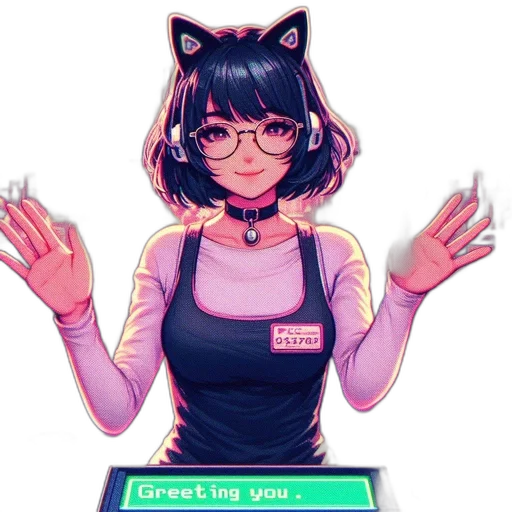 staff, creature, dress, animal, anime, pixel art, vaporwave, cartoon transparent PNG cut-out