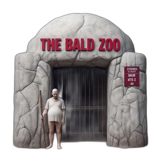 concept art, bald, zoo, statuesque, figure, stands, near, entrance transparent PNG cut-out