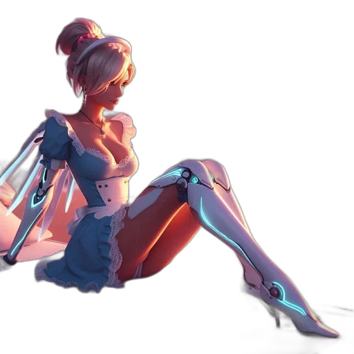 robot, dress, weapon, staff, concept art, cyberpunk, fantasy art, anime transparent PNG cut-out