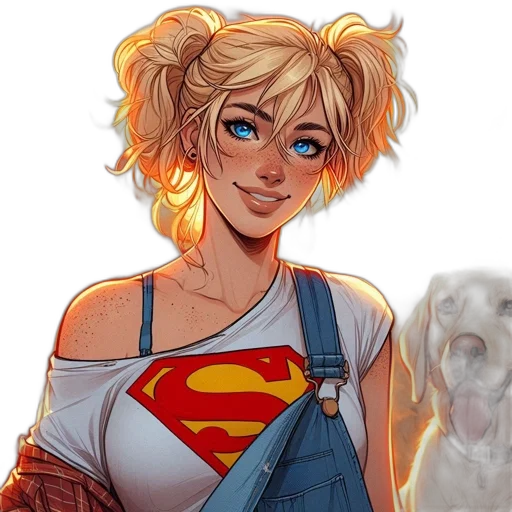 comic book art, concept art, cartoon, pixel art, blonde-haired, woman, freckles, wearing transparent PNG cut-out