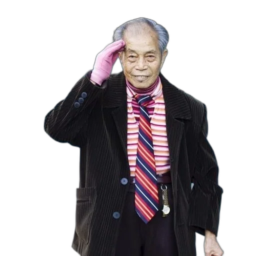 staff, jacket, hat, mask, photorealistic, elderly, man, black transparent PNG cut-out