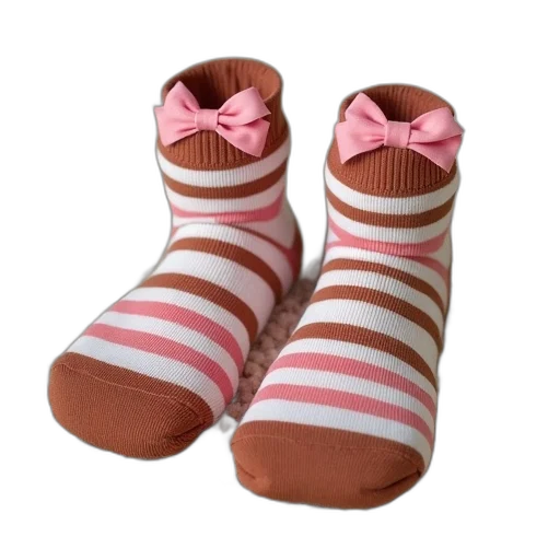 shoes, pair, brown, white, striped, socks, pink, bows transparent PNG cut-out