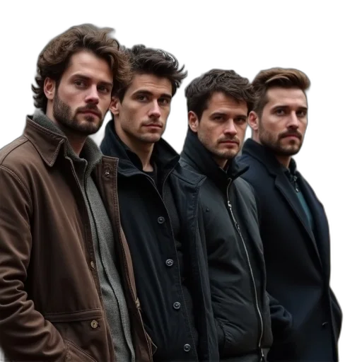jacket, staff, four, men transparent PNG cut-out