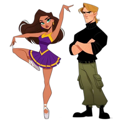 cartoon, concept art, comic book art, fantasy art, two, animated, characters, woman transparent PNG cut-out