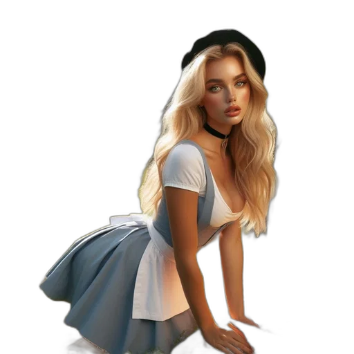 dress, hat, staff, photorealistic, fantasy art, concept art, pixel art, blue transparent PNG cut-out
