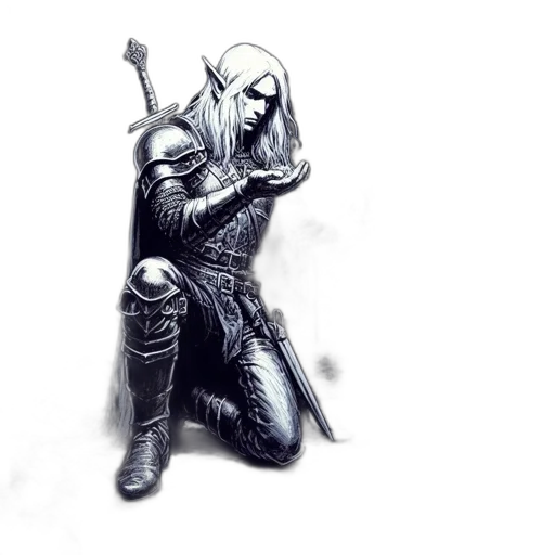 sword, weapon, staff, fantasy art, concept art, comic book art, pixel art, monochrome transparent PNG cut-out