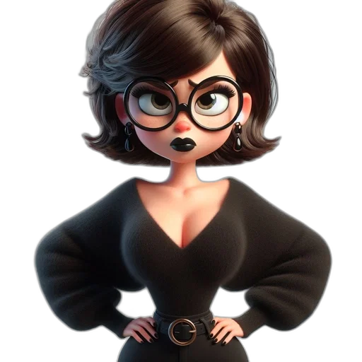 dress, cartoon, comic book art, concept art, 3d render, animated, woman, dark transparent PNG cut-out